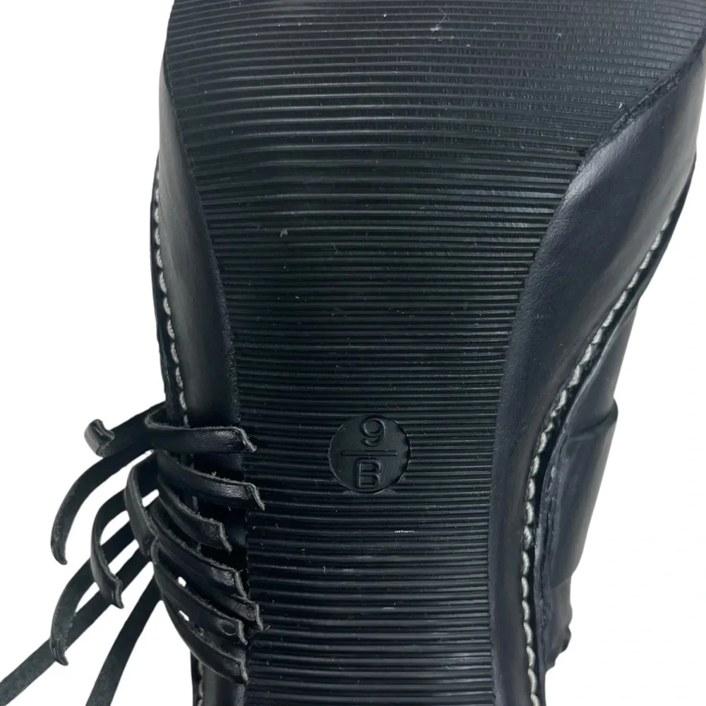 Coach Women 9B Katryna Black Leather 4.5” Heeled Mules‎ Clog Buckle & Fringe